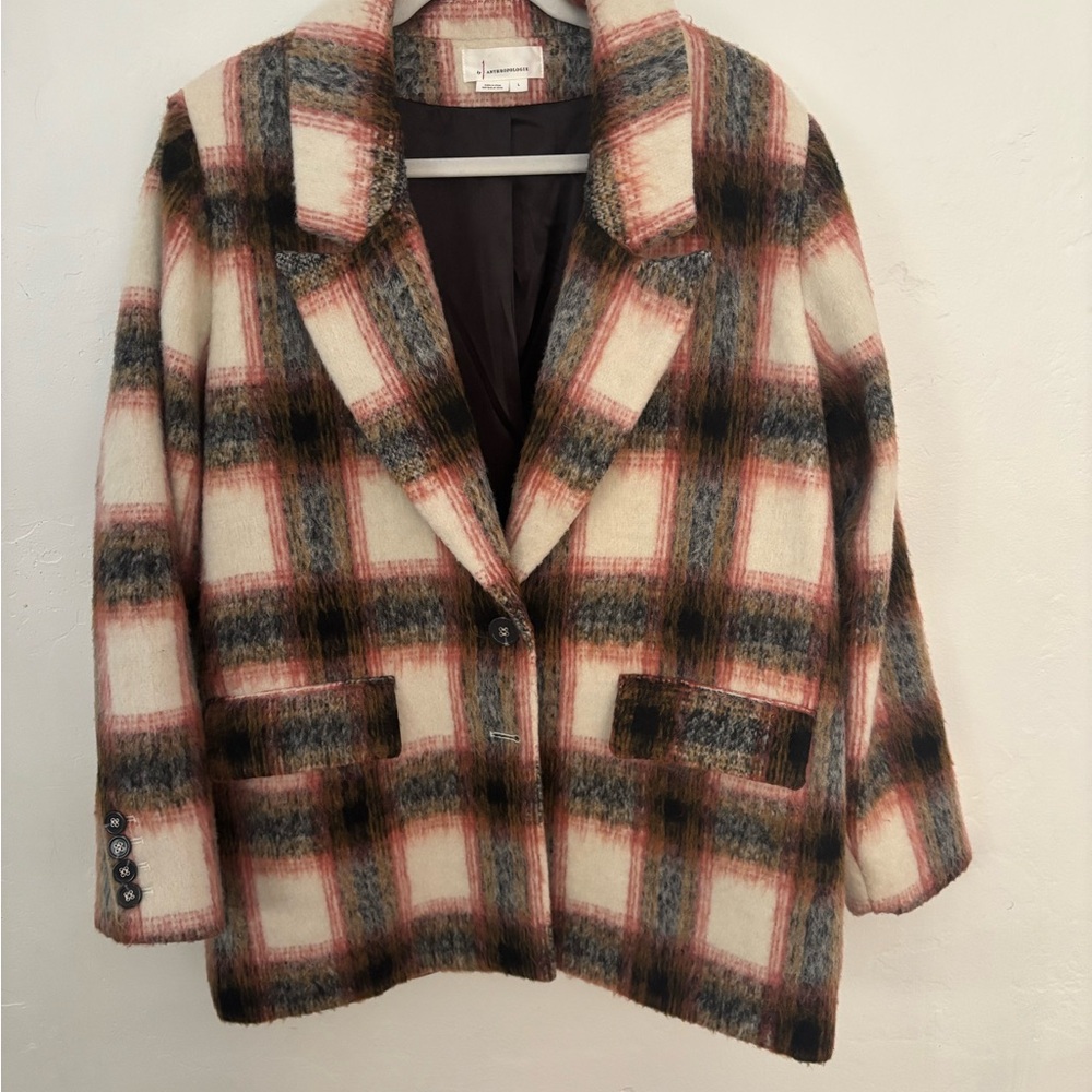 Anthropologie Plaid Blazer in Pink, Brown, and Cream - Picture 2 of 5